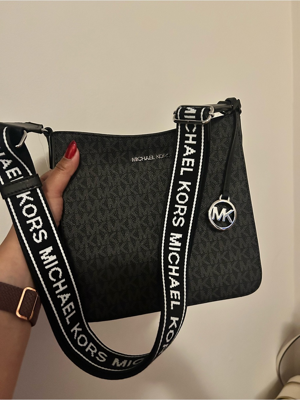 Michael Kors Black Logo Crossbody with Branded Strap
